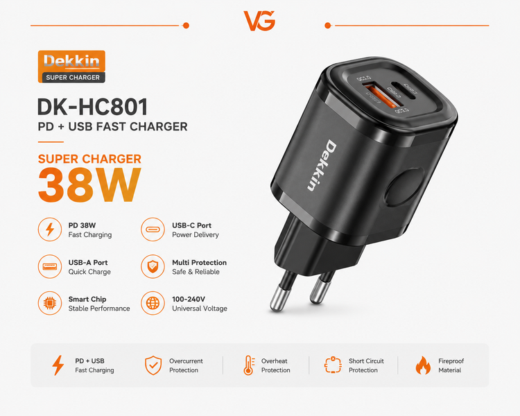 شارژر فوق سریع SUPER CHARGER مدل DK-HC801 با پورت PD و USB