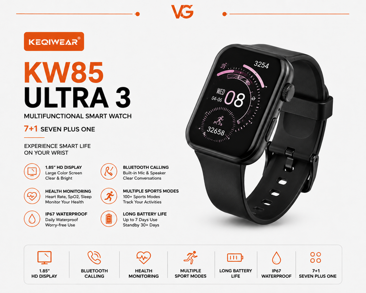 ساعت هوشمند چندمنظوره KEQIWEAR KW85 ULTRA 3