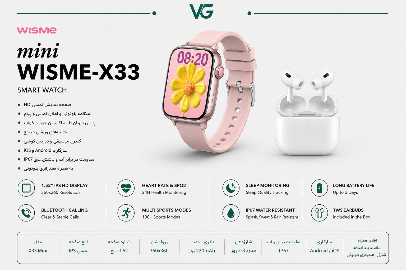 ساعت هوشمند ویسمی X33 Mini