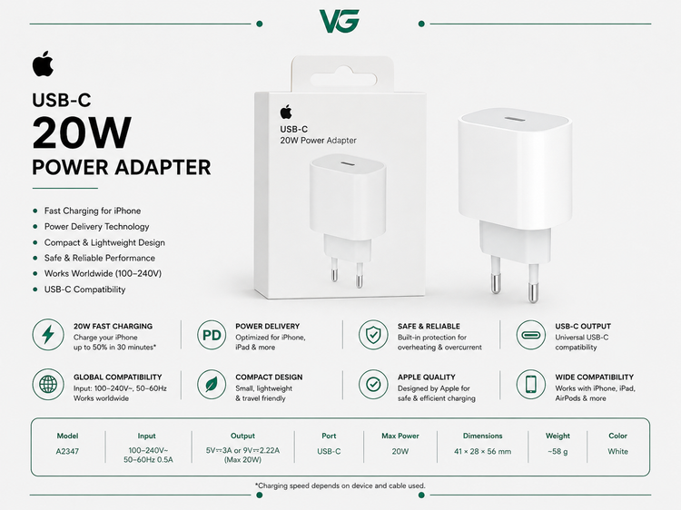 آداپتور اورجینال ۲۰ وات اپل USB-C