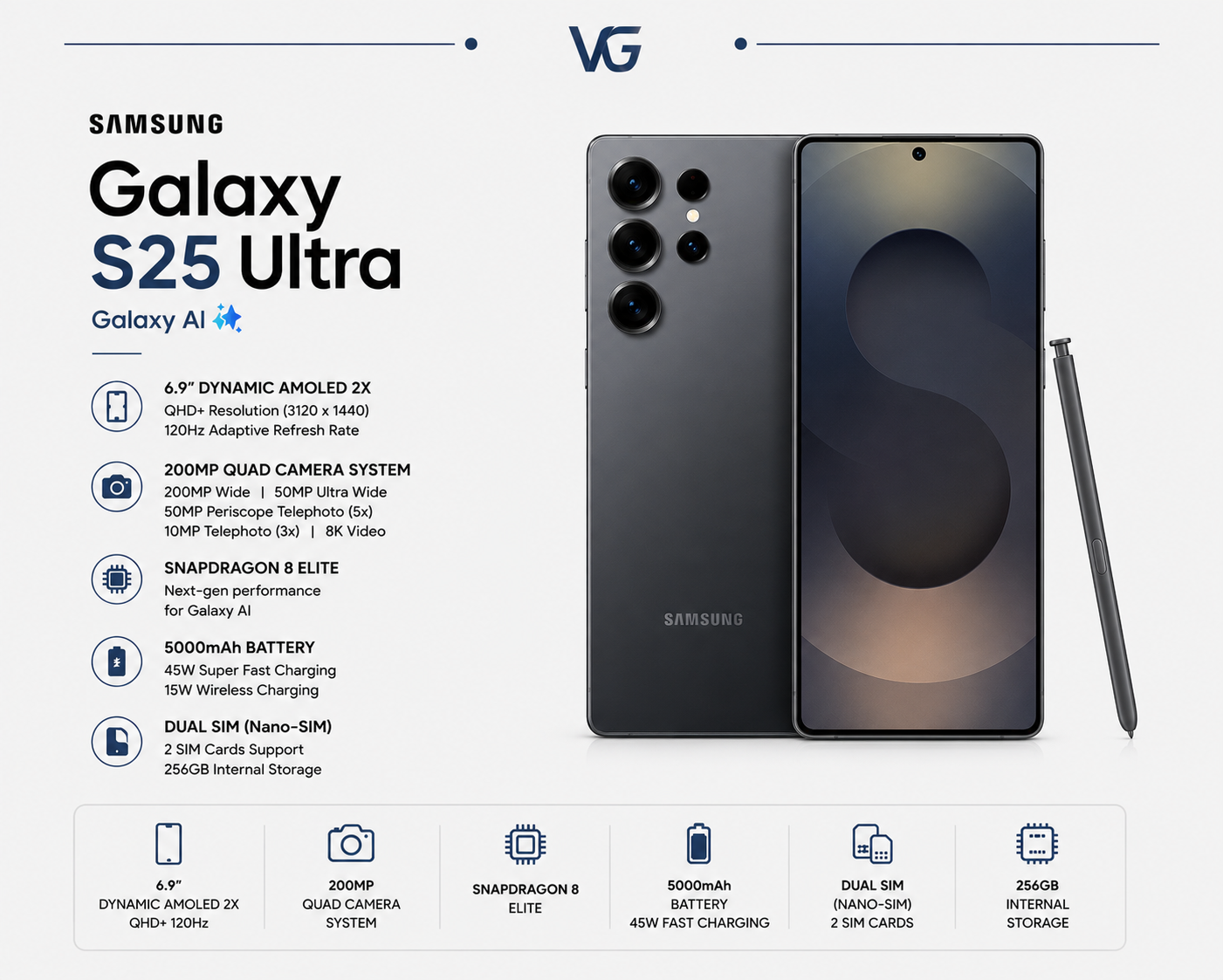 گوشی موبایل سامسونگ مدل Galaxy S25 Ultra دو سیم کارت ظرفیت 256 گیگابایت و رم 12 گیگابایت - پک ویتنام - ولترا گجت