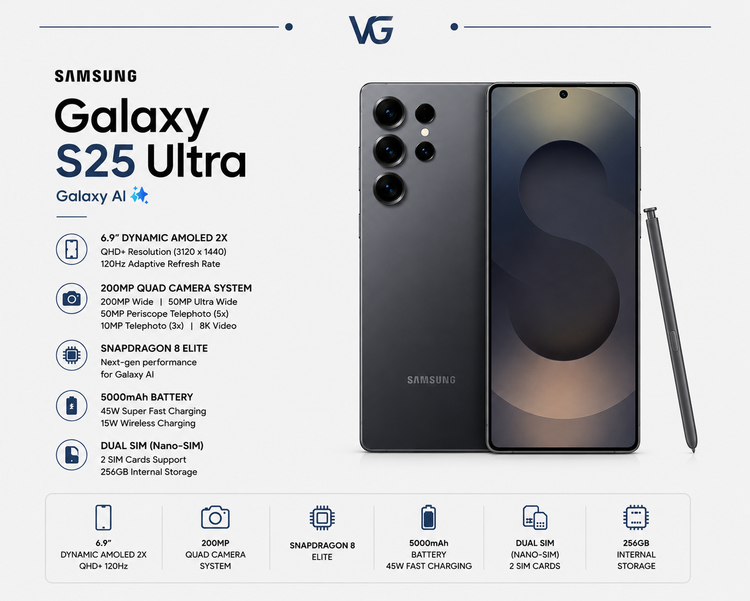 گوشی موبایل سامسونگ مدل Galaxy S25 Ultra دو سیم کارت ظرفیت 256 گیگابایت و رم 12 گیگابایت - پک ویتنام - ولترا گجت