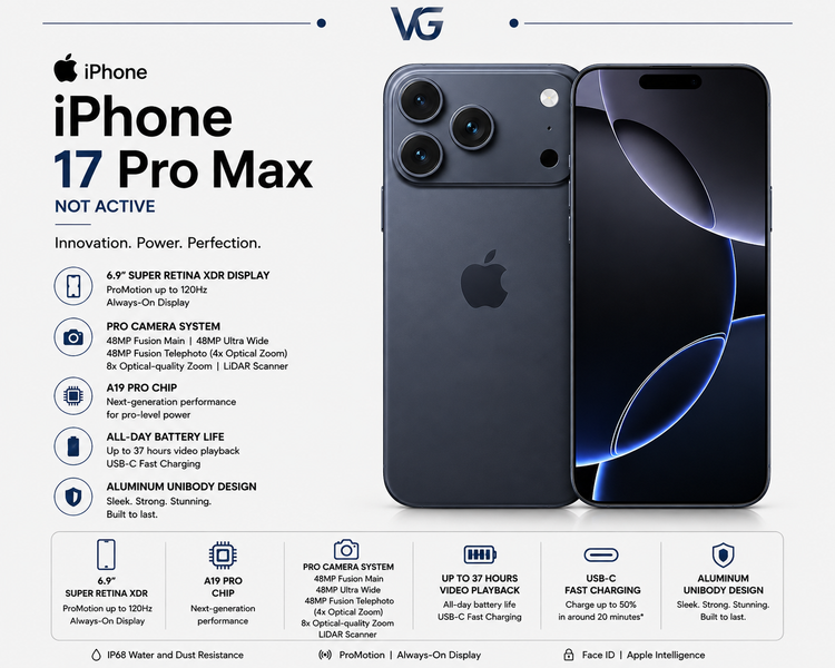 گوشی موبایل اپل مدل iPhone 17 Pro Max ZAA تک سیم کارت + eSim ظرفیت 256 گیگابایت و رم 12 گیگابایت - نات اکتیو - ولترا گجت