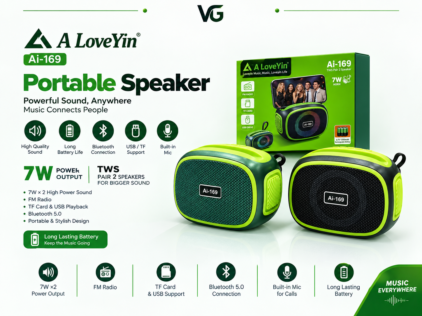 اسپیکر بلوتوثی قابل حمل A LoveYin مدل Ai-169 با قابلیت TWS - ولترا گجت