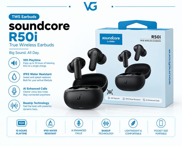 ایرپاد soundcore R50i با باس قدرتمند و شارژدهی بالا ( کوالیتی AAA ) - ولترا گجت